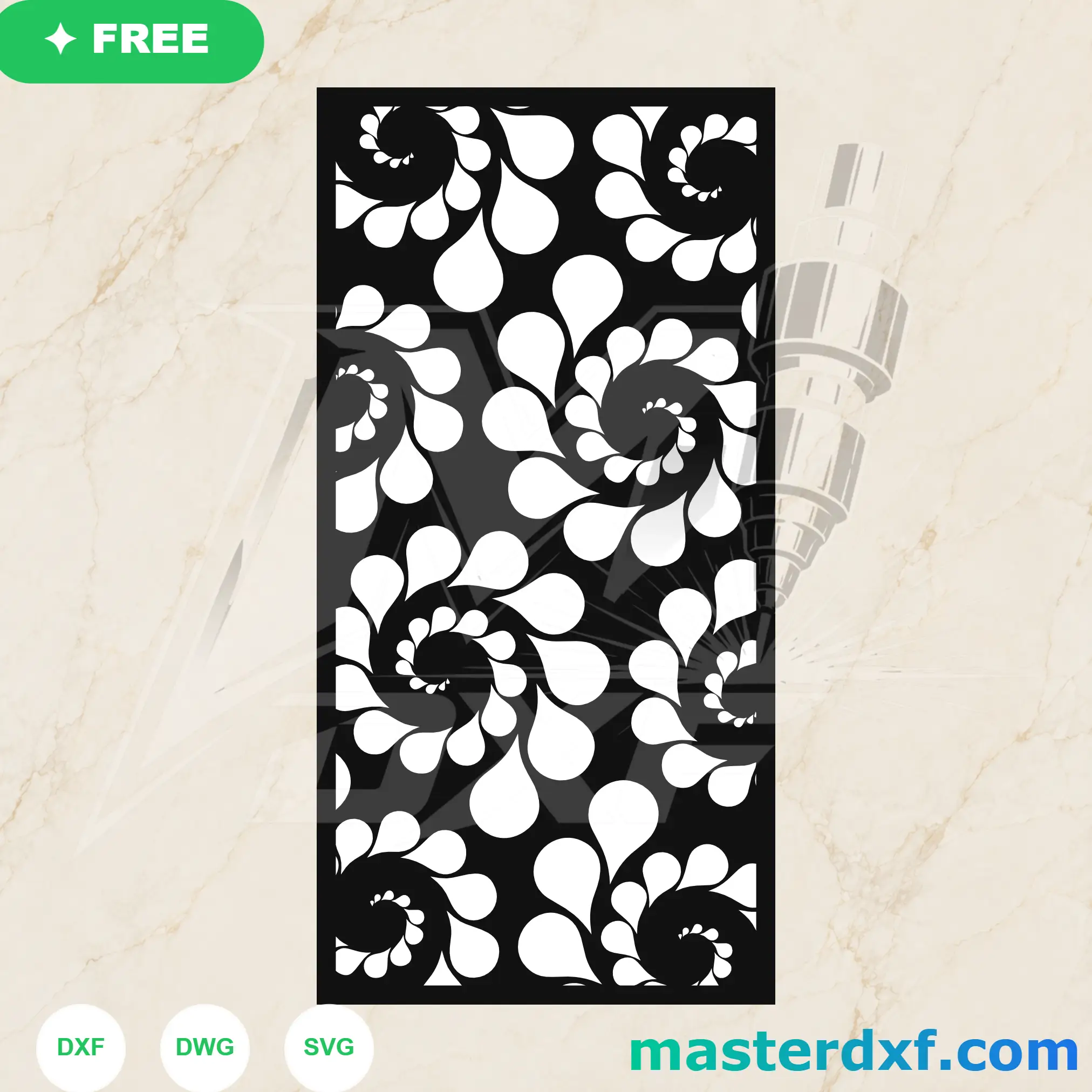 Paisley Swirl Droplet DXF Screen for Artistic Wall Panels DXF File